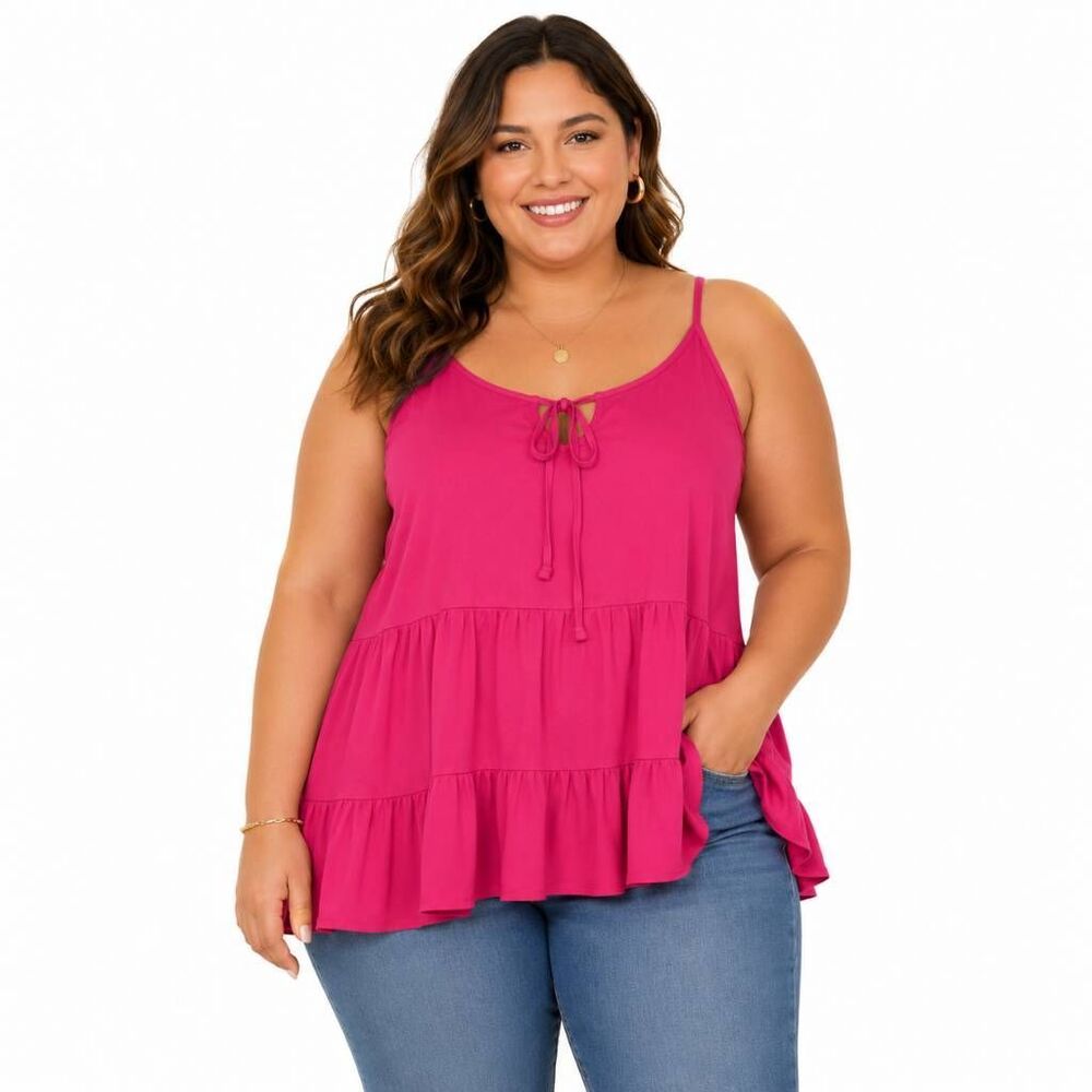 Torrid Women’s Rayon Slub Tiered Tie Front Cami Pink Cabaret Size 0 / 12 NWT